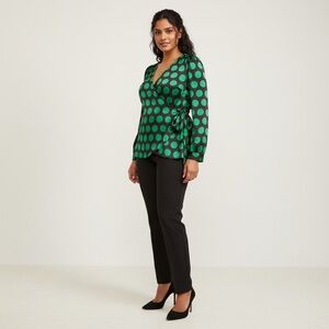 INC Green Polka Dot Wrap Top Size L